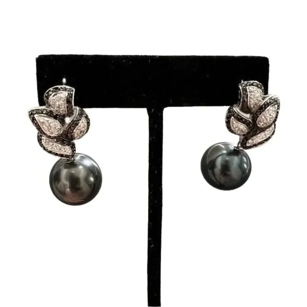 Faux Tahitian Pearl CZ Stone Drop Earrings